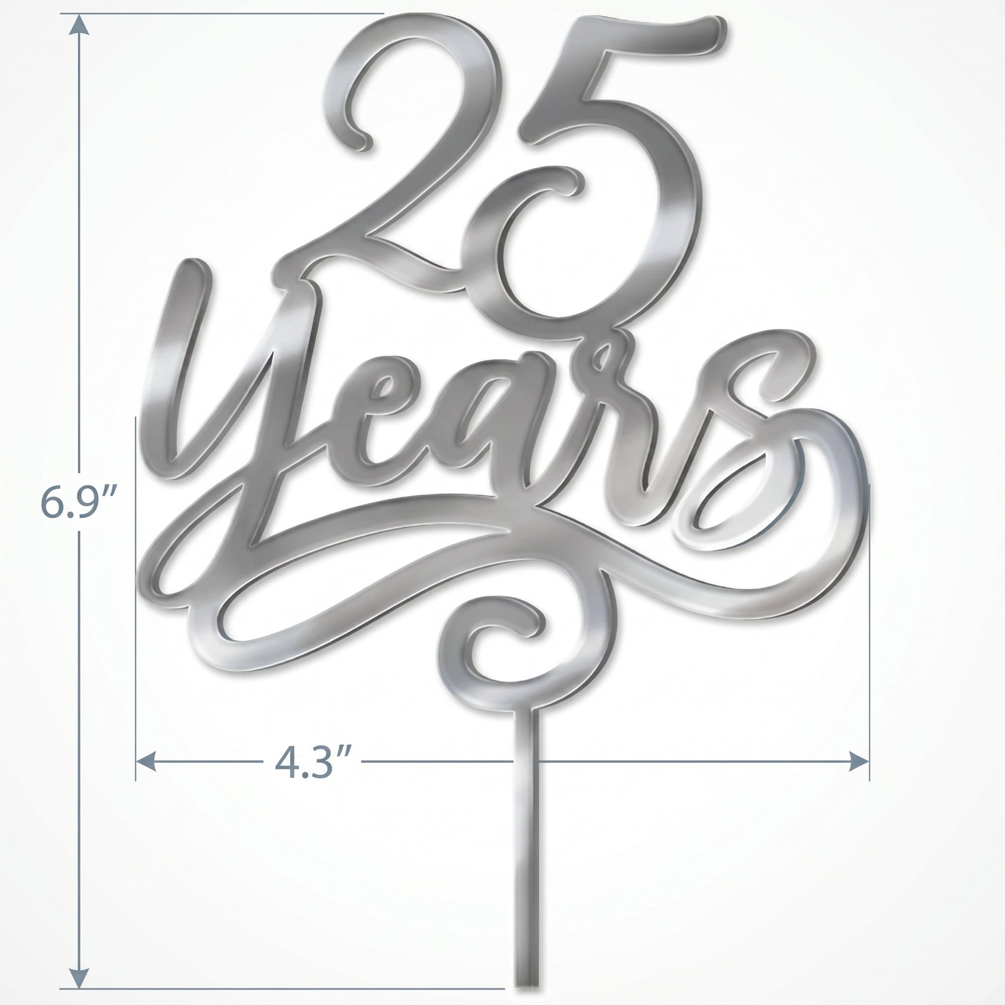 Silver Mirrored "25 Years" Anniversary Cake Topper