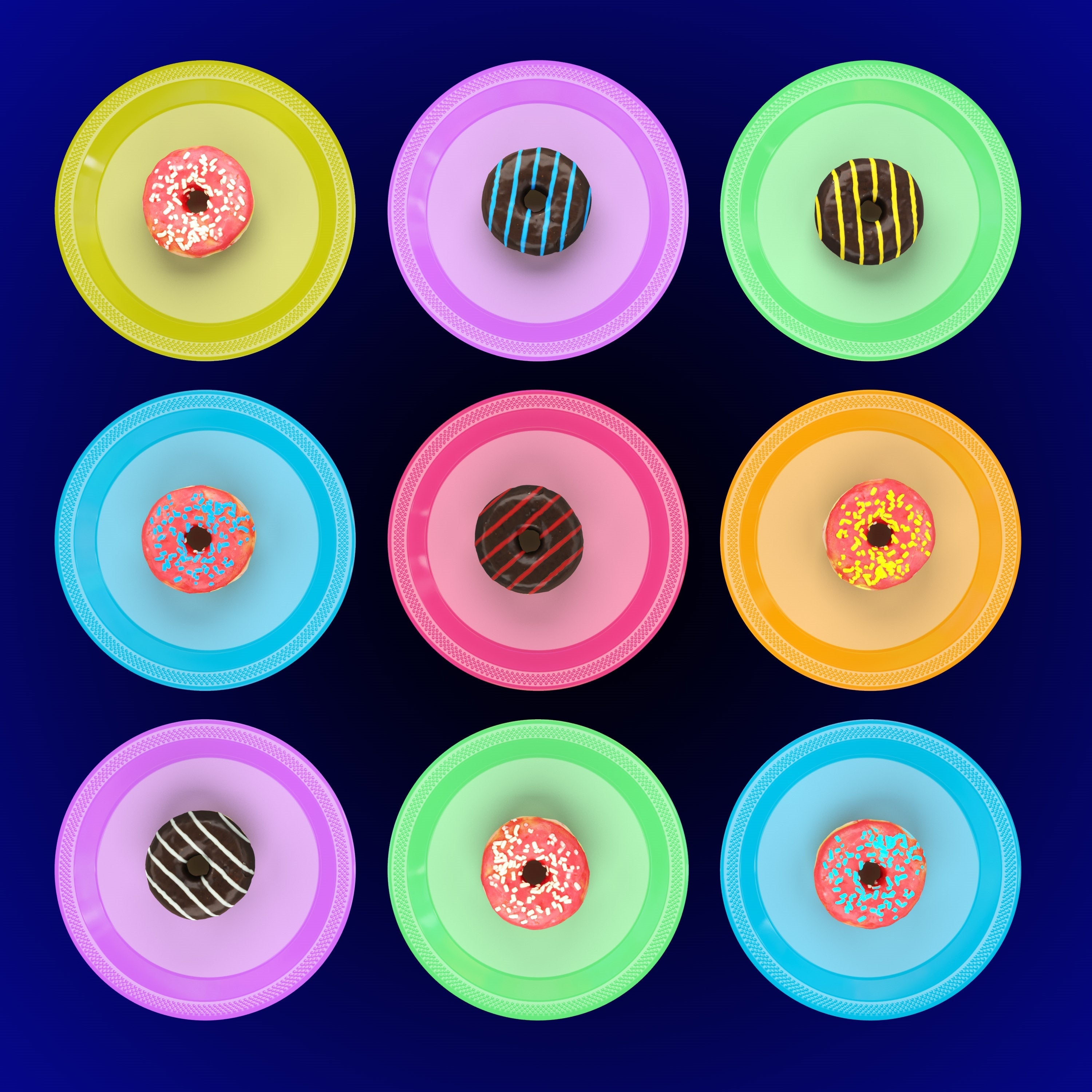 Little Gym - 7 In. Neon Assorted Color Plastic Plates - 60 Ct.