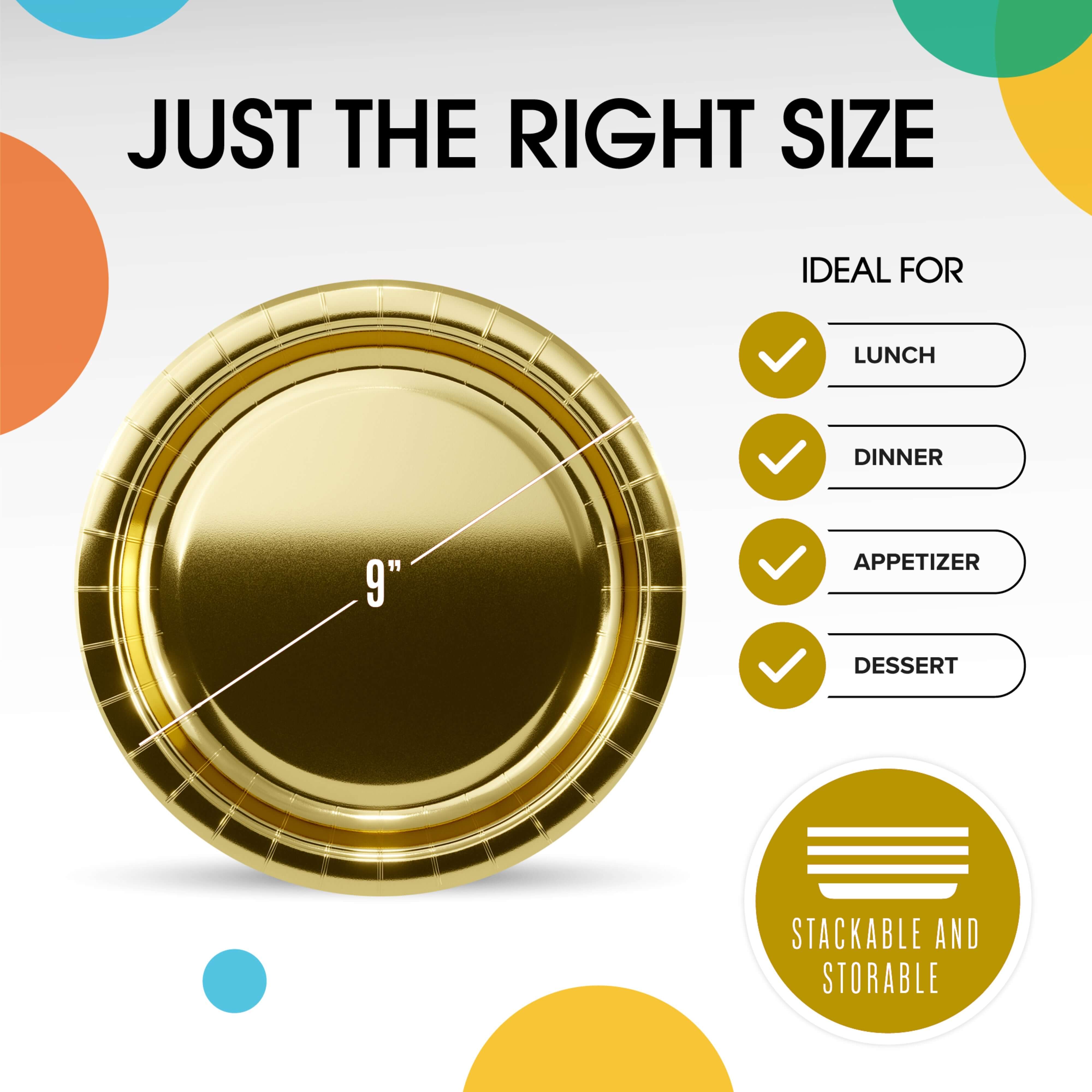 9 In. Reflective Gold Paper Plates - 50 Ct.