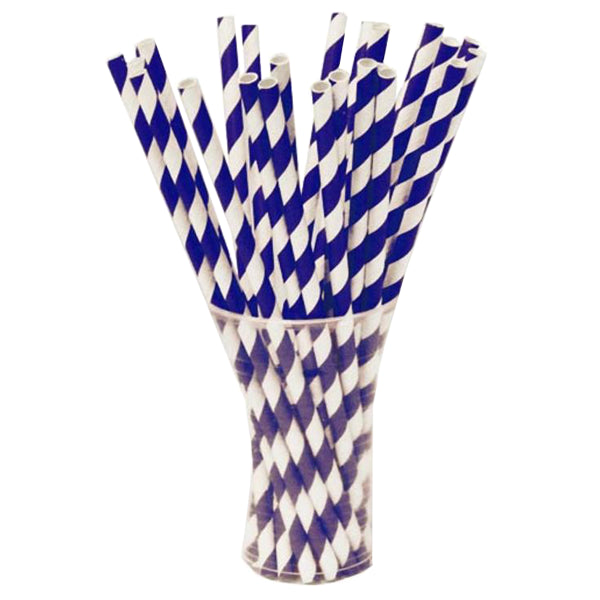 Navy Blue Striped Paper Straws - 7.75 in. | 100 Count