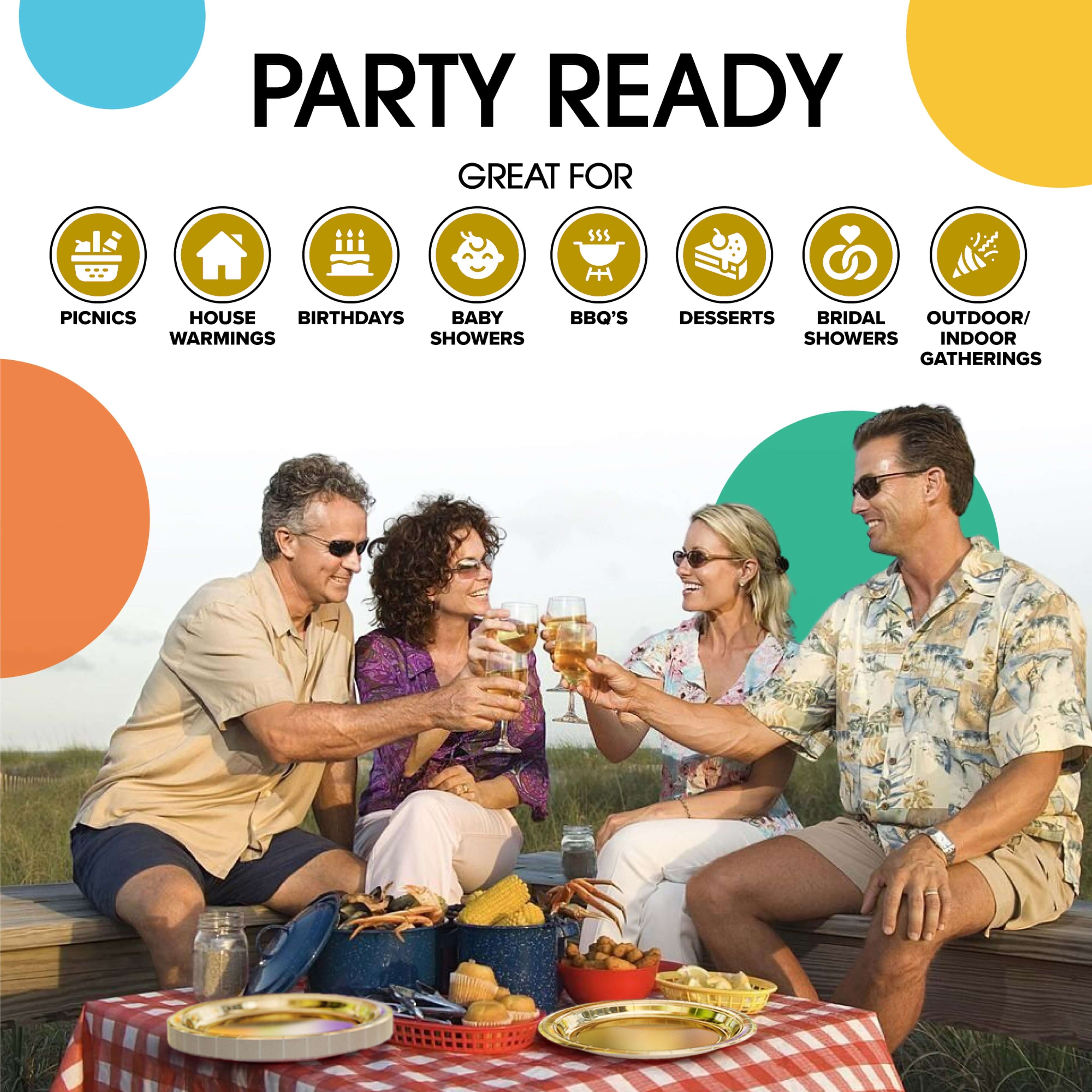 9 In. Reflective Gold Paper Plates - 50 Ct.