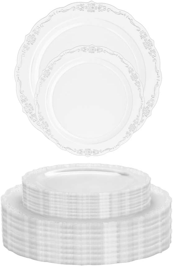 9 In. Clear Victorian Design Plates | 20 Count