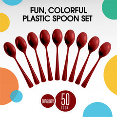 Heavy Duty Burgundy Plastic Spoons - 7 in. | 100 Count