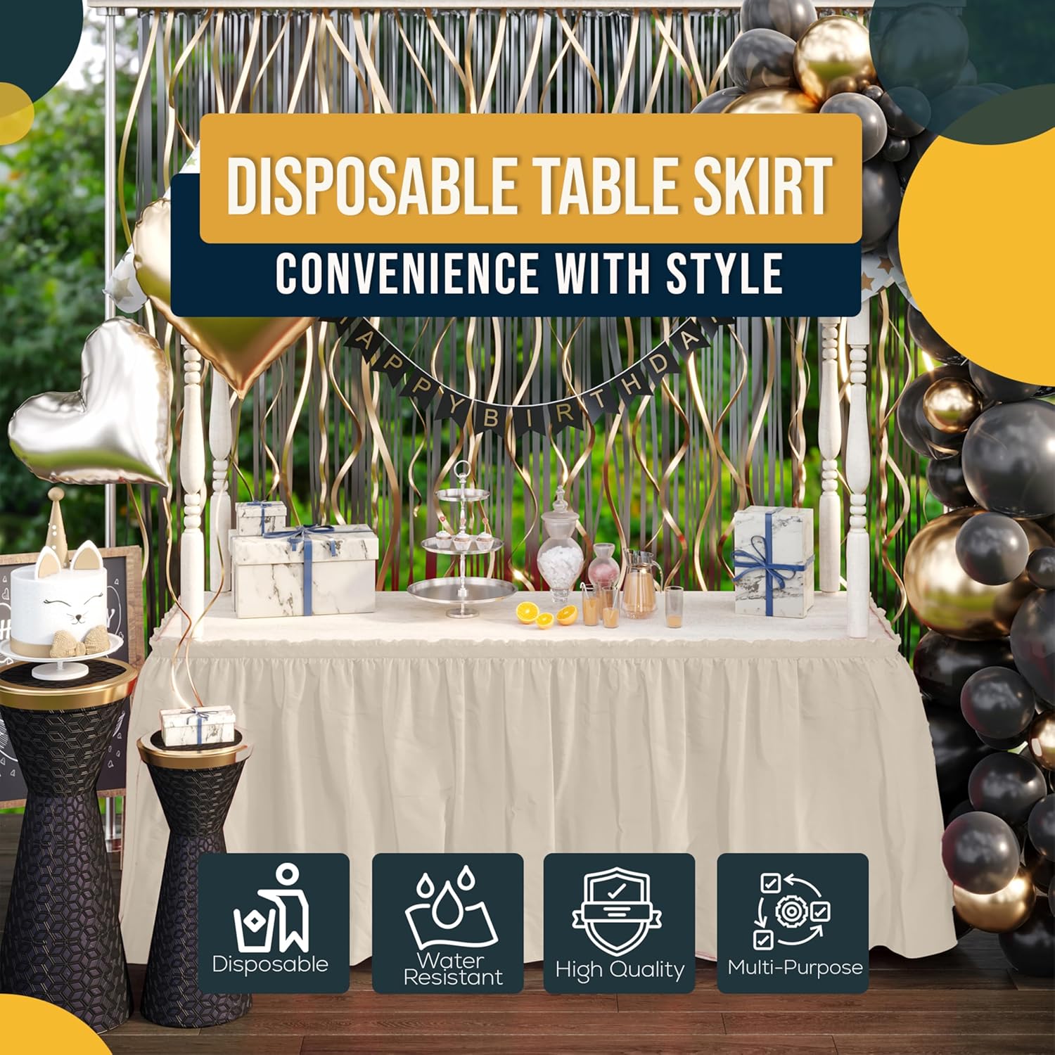 Ivory Plastic Table Skirt | 6 Pack