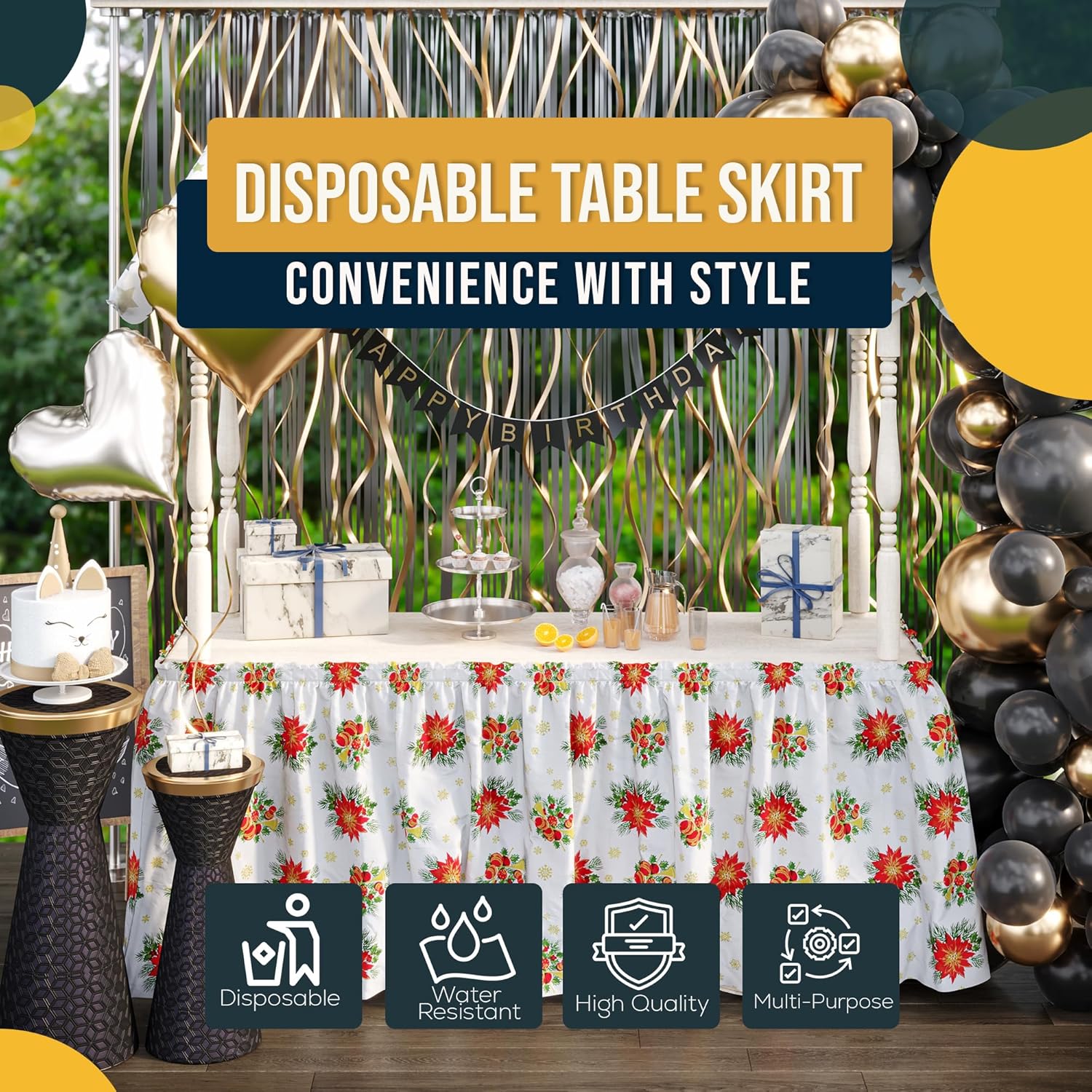 Christmas Printed Table Skirt | 6 Pack