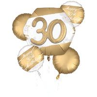 Golden Age 30th Birthday Foil Balloon Bouquet - 5 Piece Set