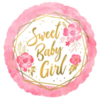 Sweet Baby Girl Floral Geometric Foil Balloon - 18 Inch