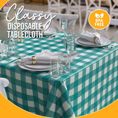 Teal Gingham Plastic Table Covers | 6 Pack - 54 In. x 108 In.