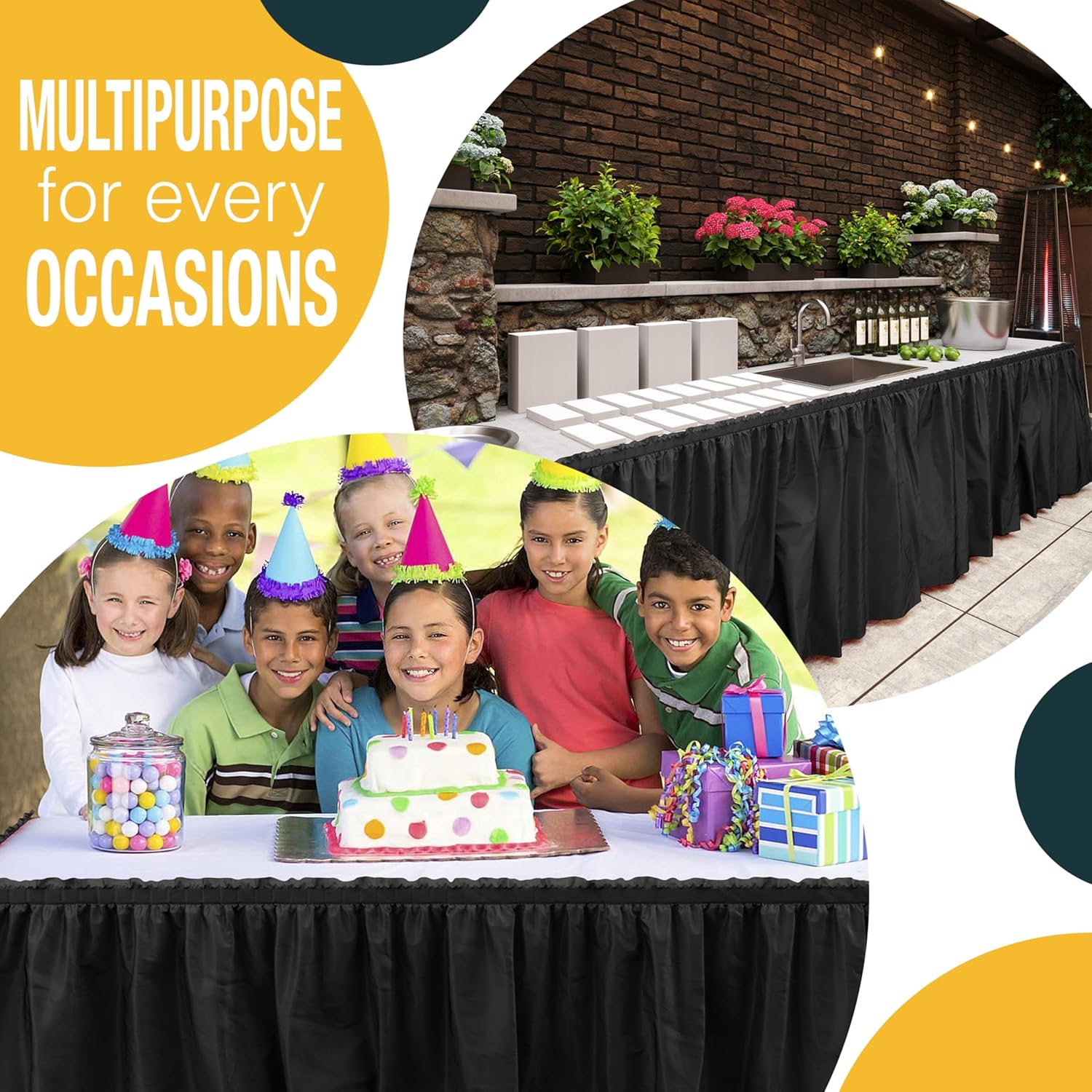 Black Plastic Table Skirt | 6 Pack