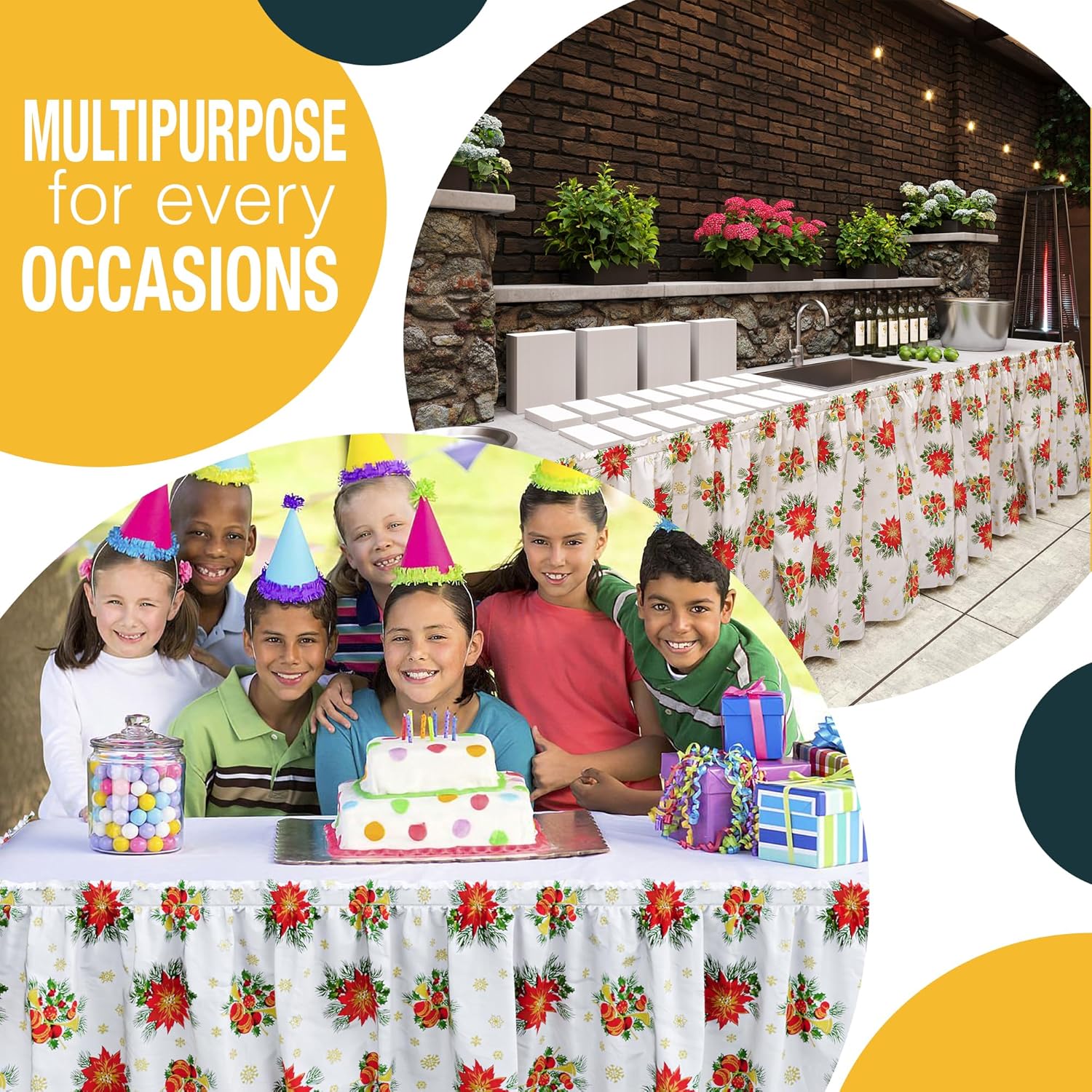 Christmas Printed Table Skirt | 6 Pack