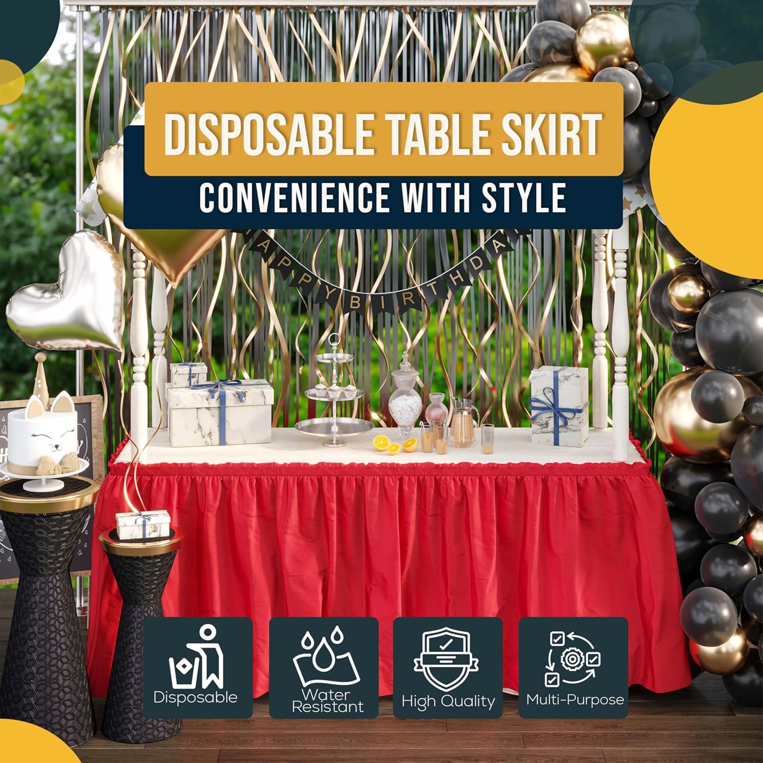 Red Plastic Table Skirt | 6 Pack