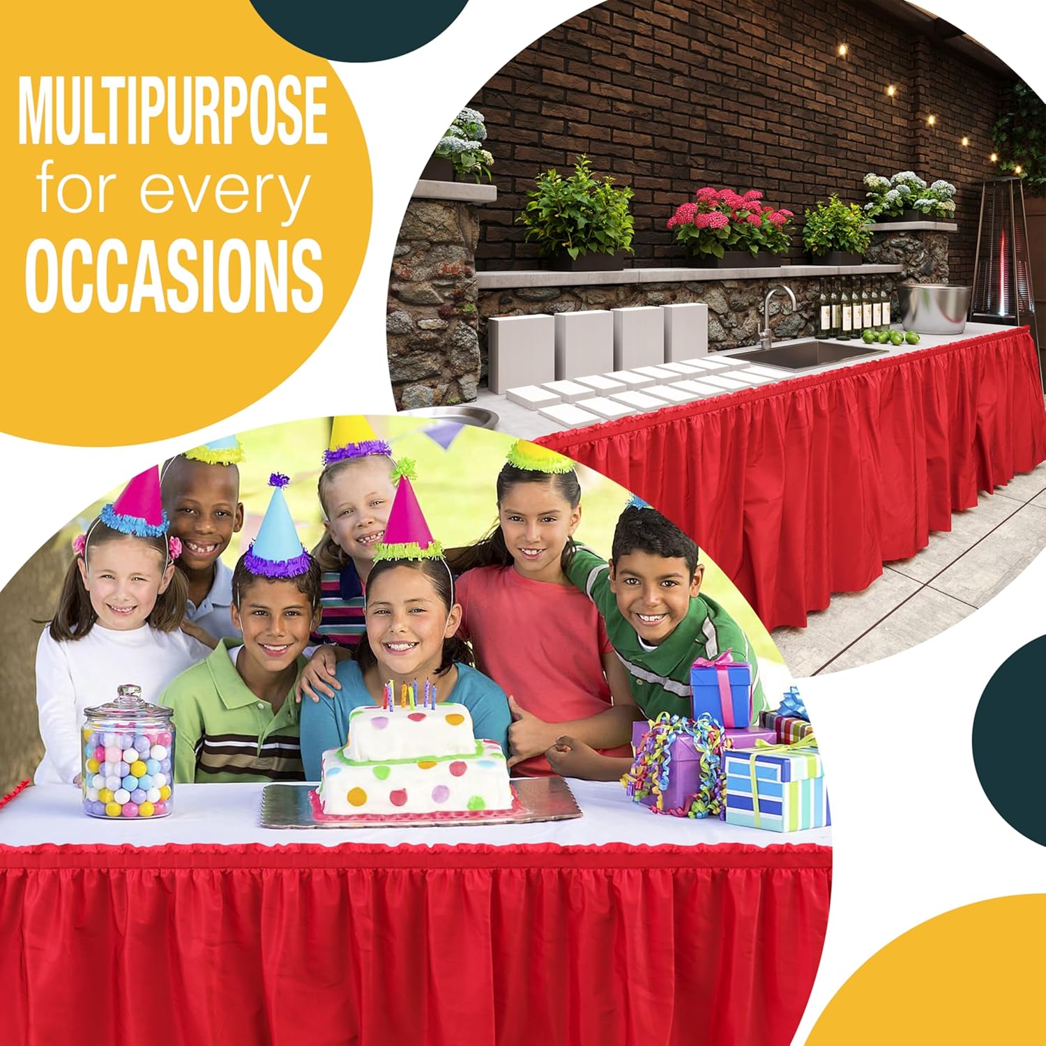 Red Plastic Table Skirt | 6 Pack