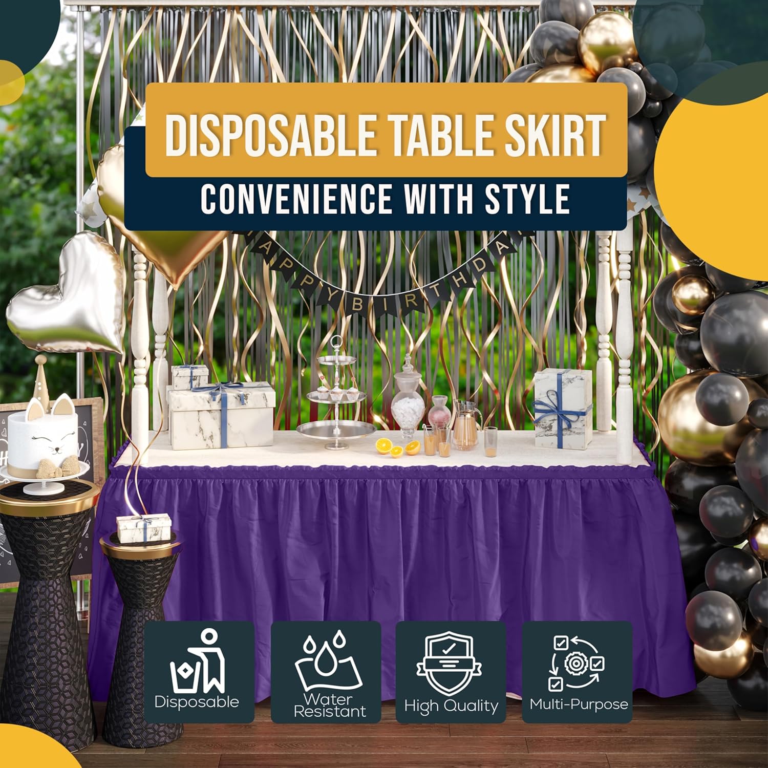 Purple Plastic Table Skirt | 6 Pack