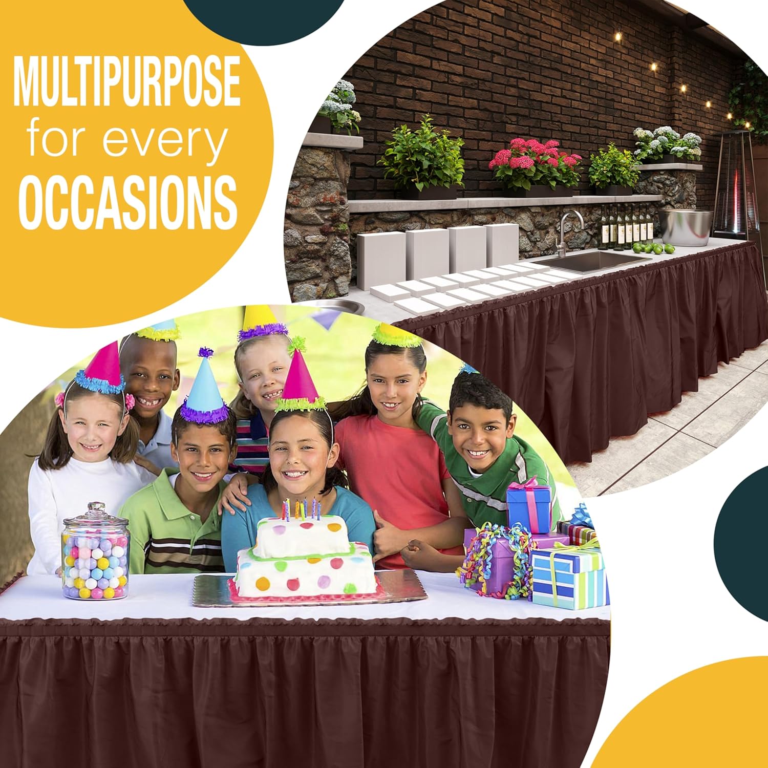 Brown Plastic Table Skirt | 6 Pack