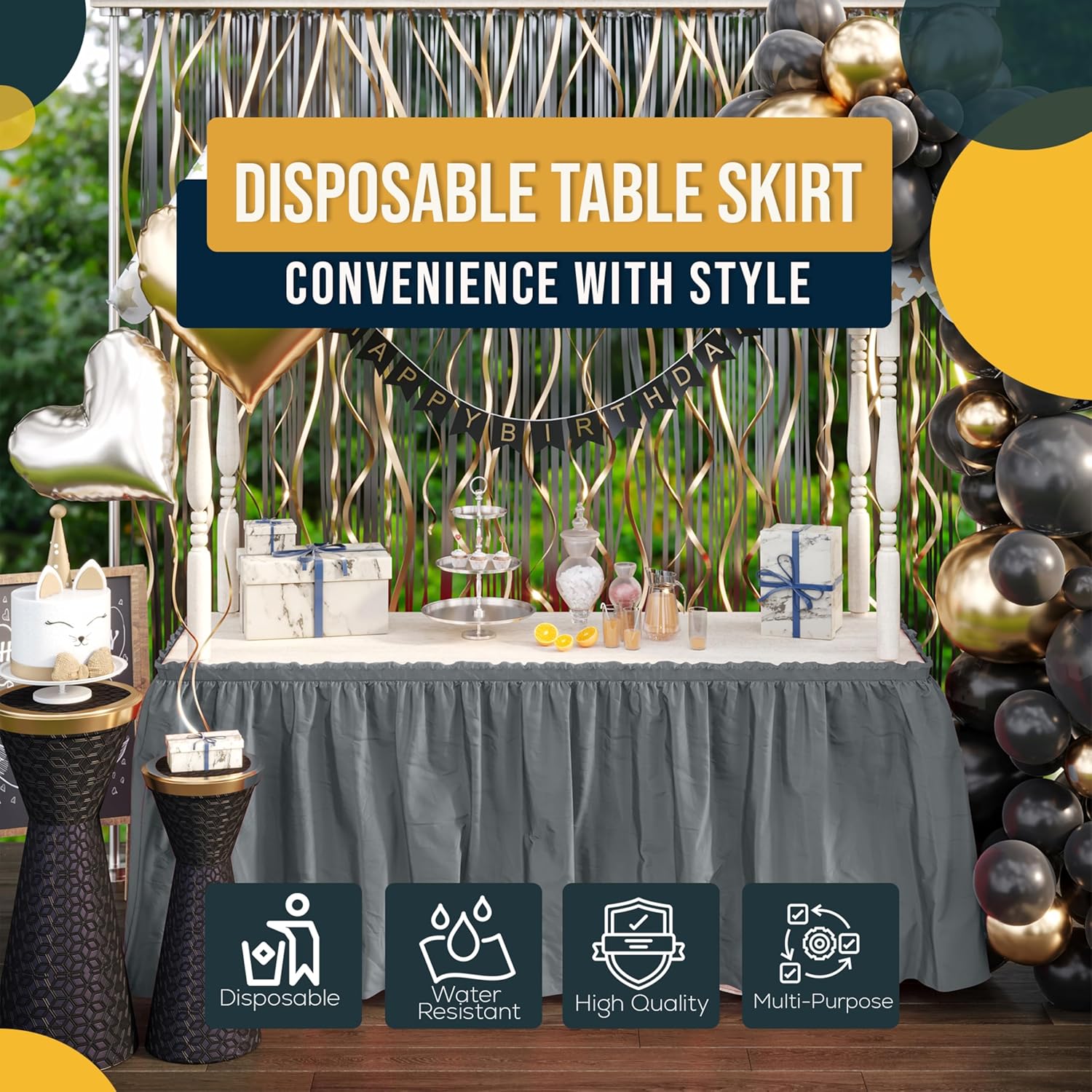 Silver Plastic Table Skirt | 6 Pack