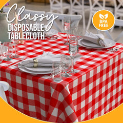 Red Gingham Plastic Table Covers | 6 Pack - 54 In. x 108 In.