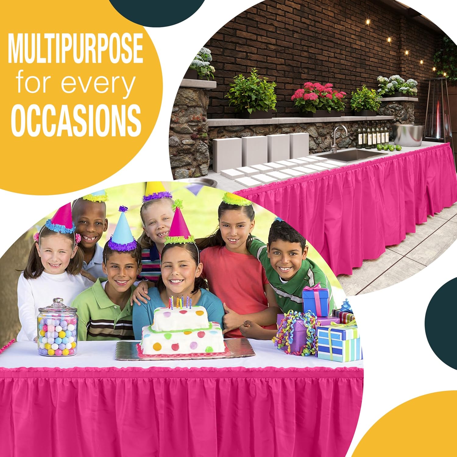 Cerise Plastic Table Skirt | 6 Pack