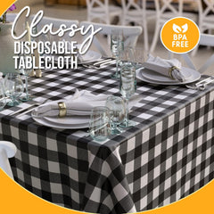 Black Gingham Plastic Table Covers | 6 Pack - 54 In. x 108 In.
