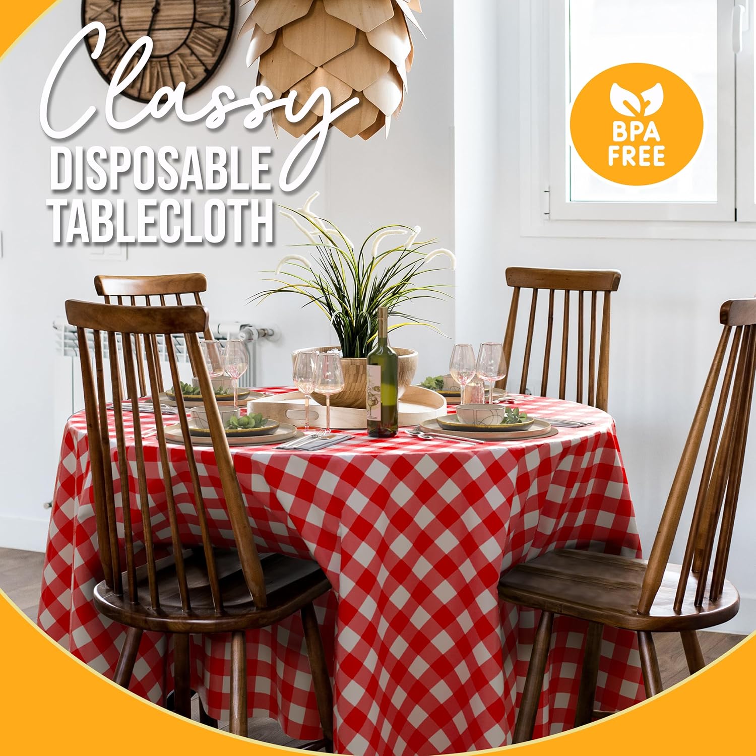 Round Red Gingham Plastic Table Cover - 84 in. | Case of 48