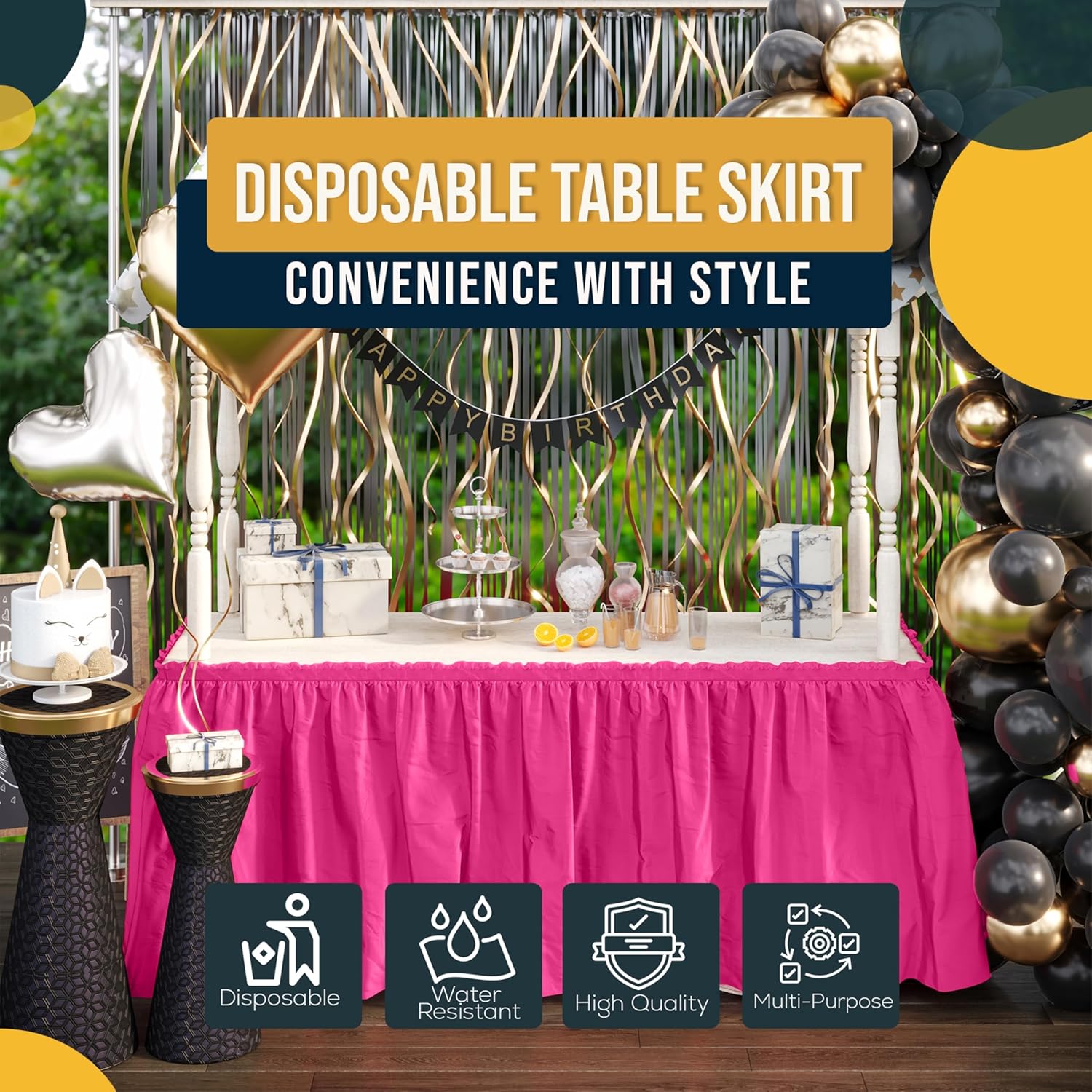 Cerise Plastic Table Skirt | 6 Pack