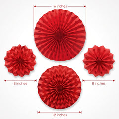 Red Glitter Paper Fan Decorations Set - Polka Dot & Chevron