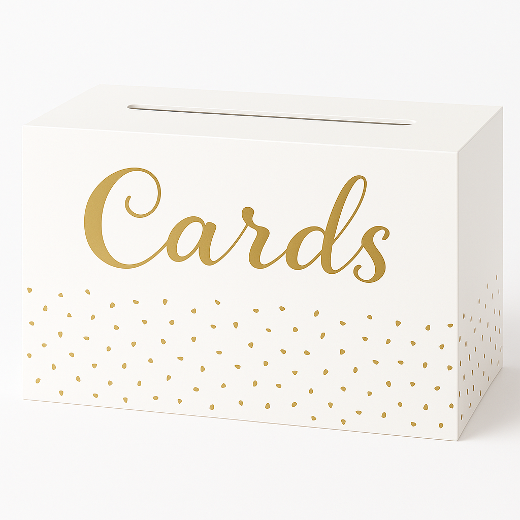 Elegant White & Gold Wedding Card Holder Box