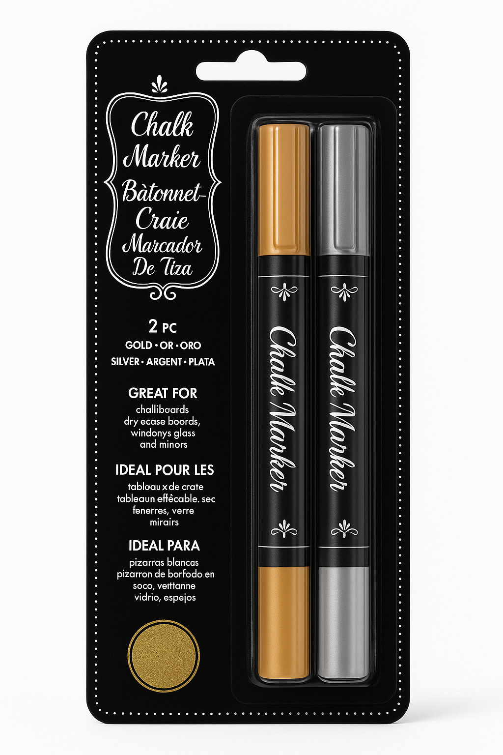 Erasable Gold & Silver Chalk Markers - 2-Pack