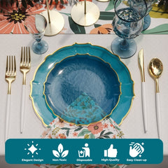 Peacock/Gold Petal Plates | Combo Pack 20/20