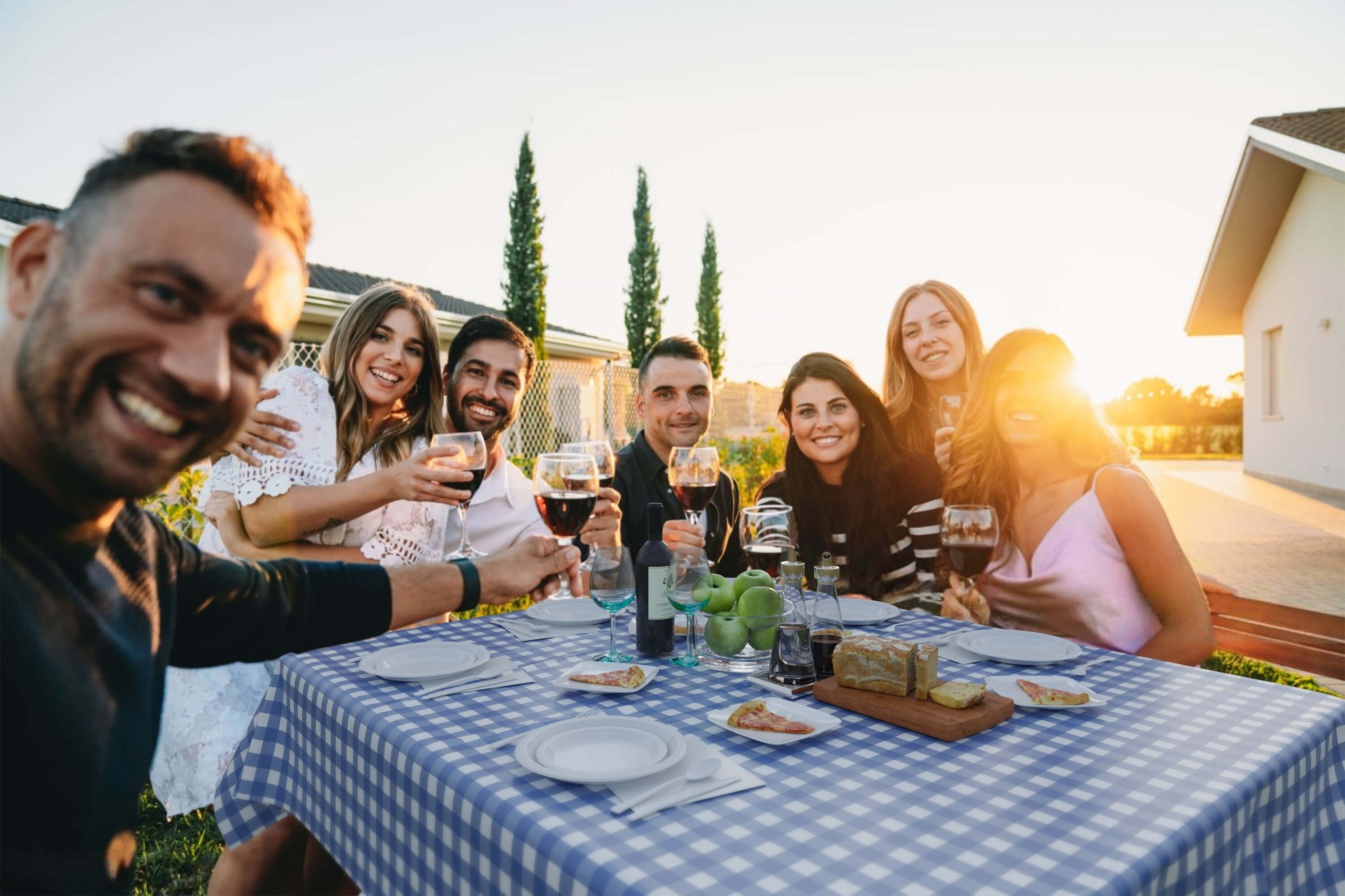 Blue Gingham Plastic Table Covers | 6 Pack - 54 In. x 108 In.