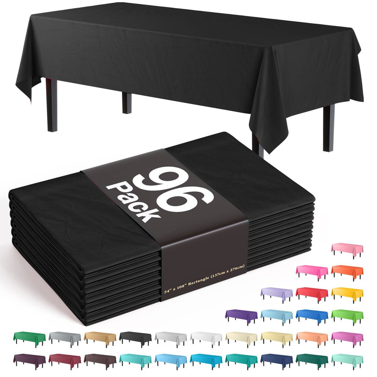 Premium Black Plastic Table Cover | Case of 96 - 54 In. x 108 In.