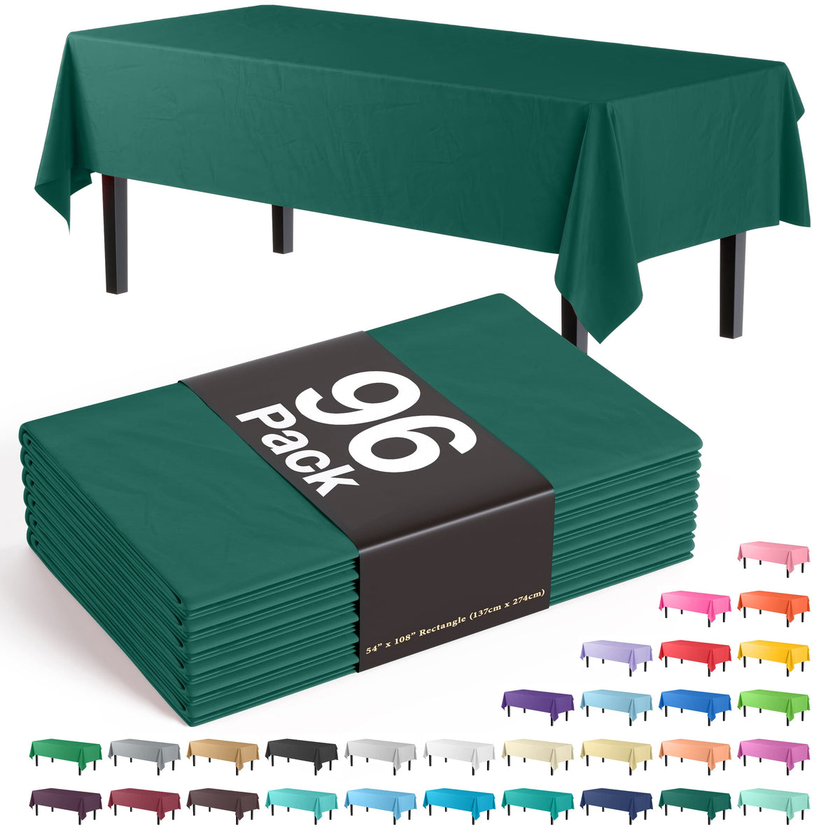Premium Dark Green Plastic Table Cover | Case of 96 - 54 In. x 108 In.