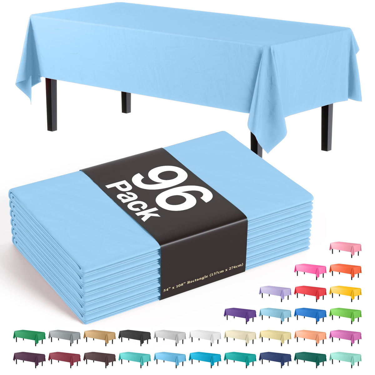 Premium Light Blue Plastic Table Cover | Case of 96 - 54 In. x 108 In.