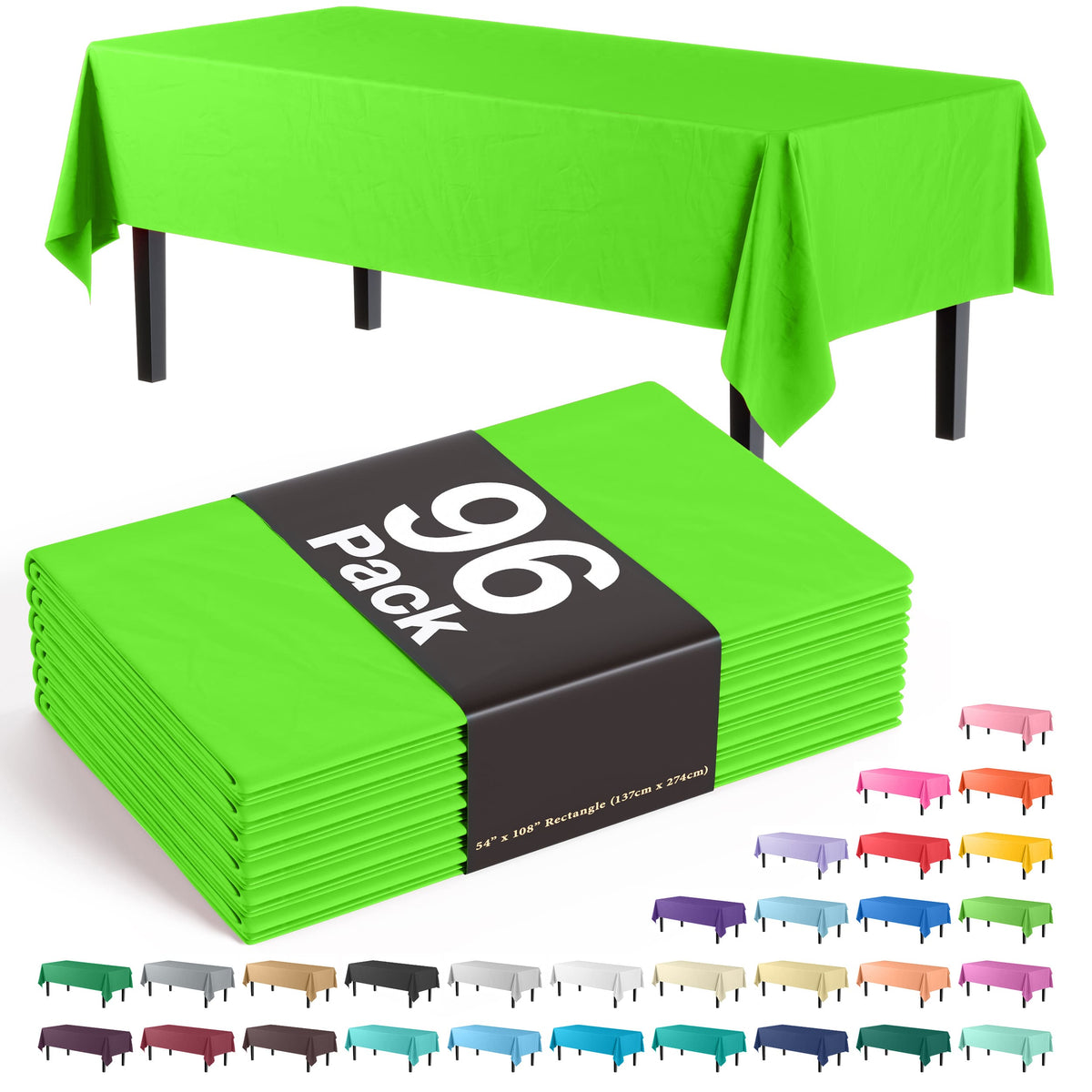 Premium Lime Green Plastic Table Cover | Case of 96 - 54 In. x 108 In.