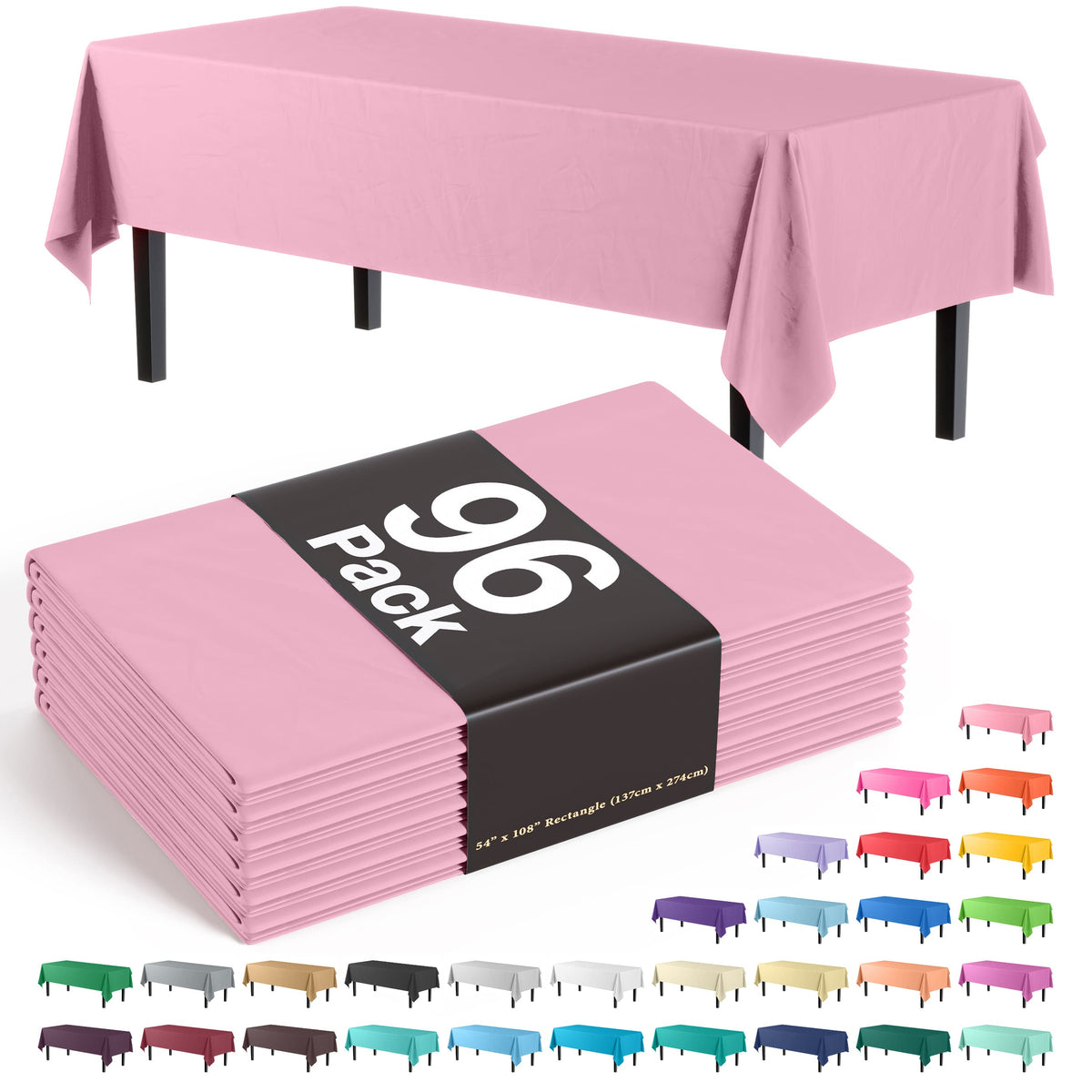 Premium Pink Plastic Table Cover | Case of 96 - 54 In. x 108 In.