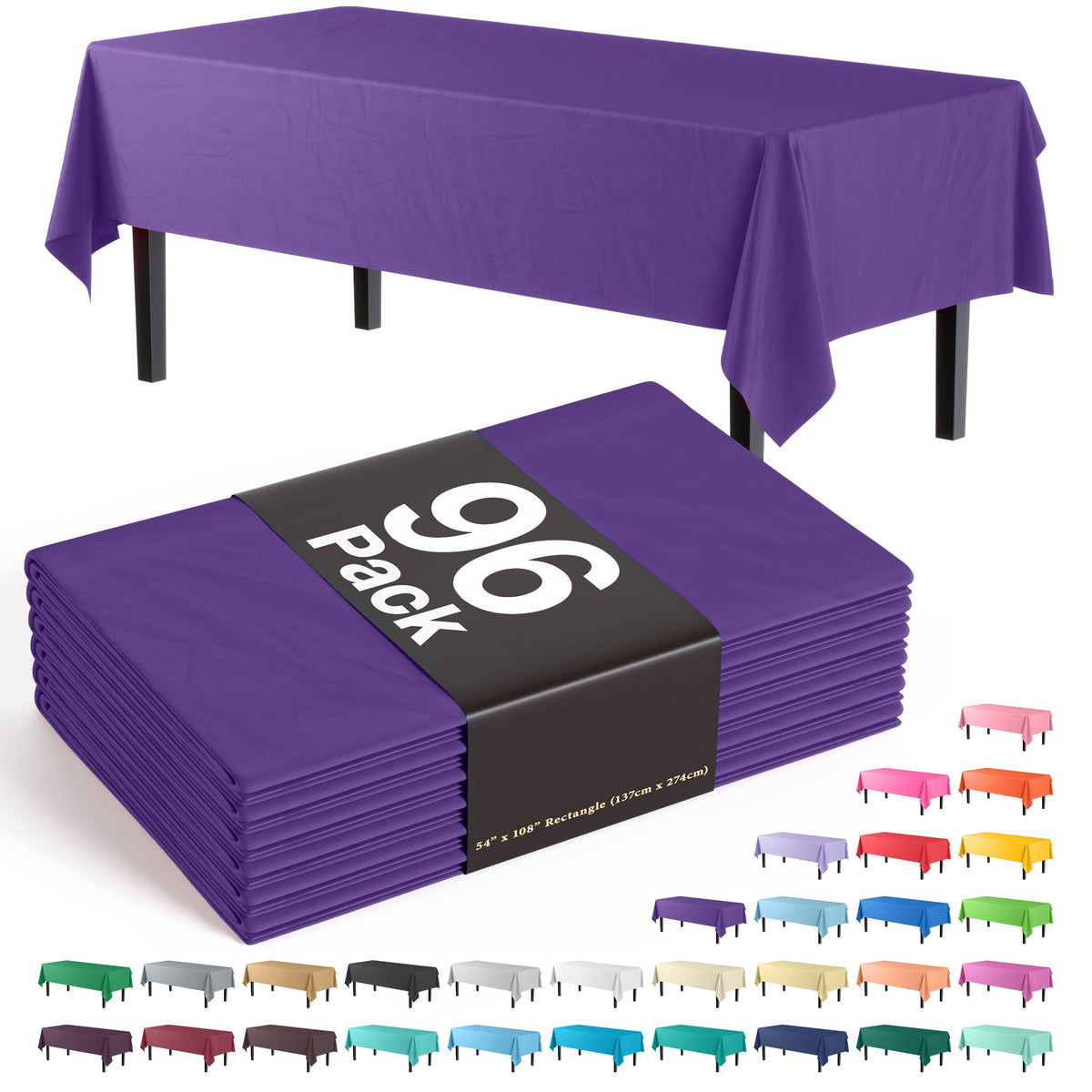 Premium Purple Plastic Table Cover | Case of 96 - 54 In. x 108 In.