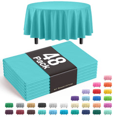 Round Aqua Blue Plastic Table Cover - 84 in. | Case of 48