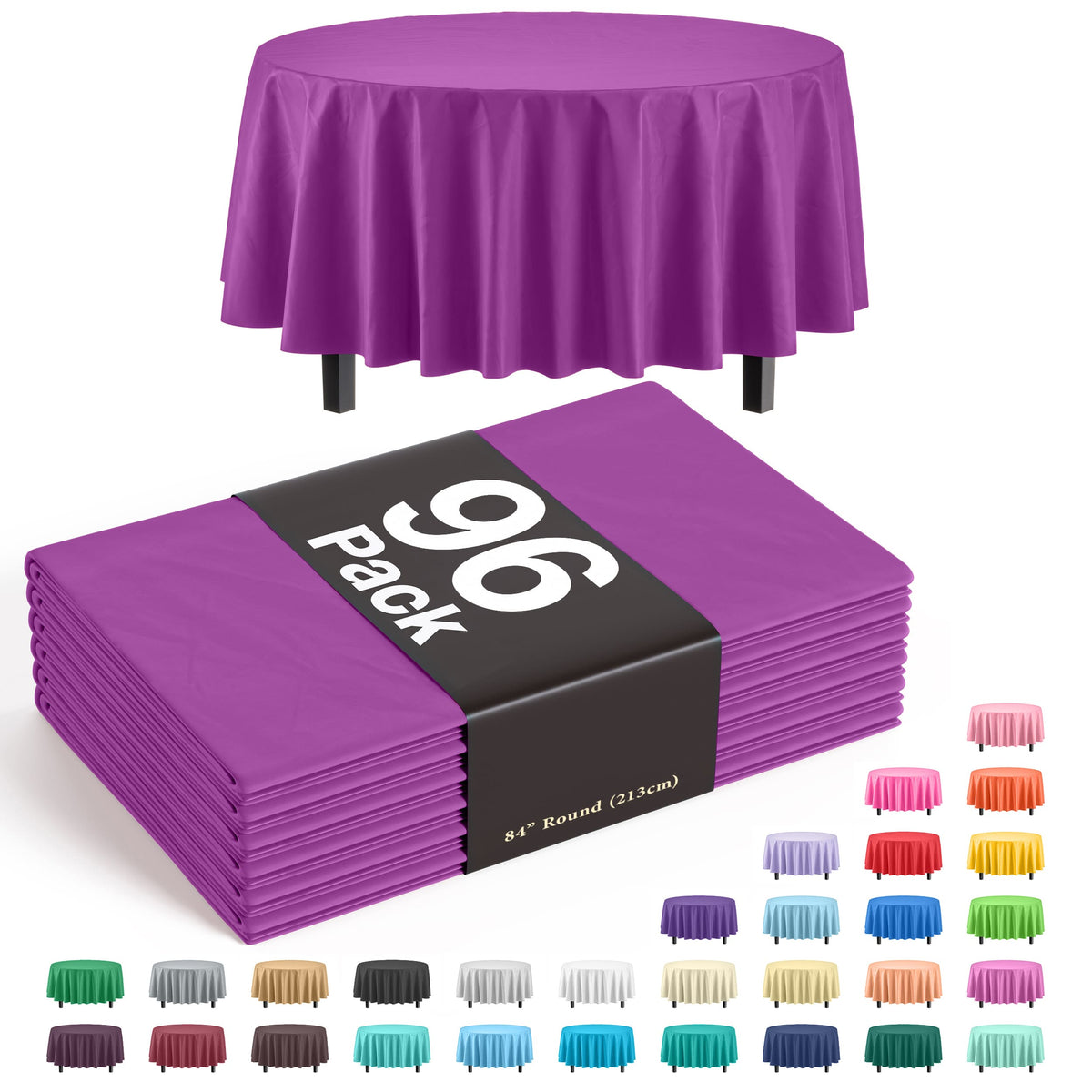 Premium Round Magenta Plastic Table Cover - 84 in. | Case of 96