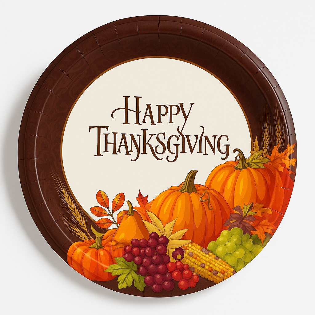 Autumn Harvest Thanksgiving Paper Plates - 6.75"