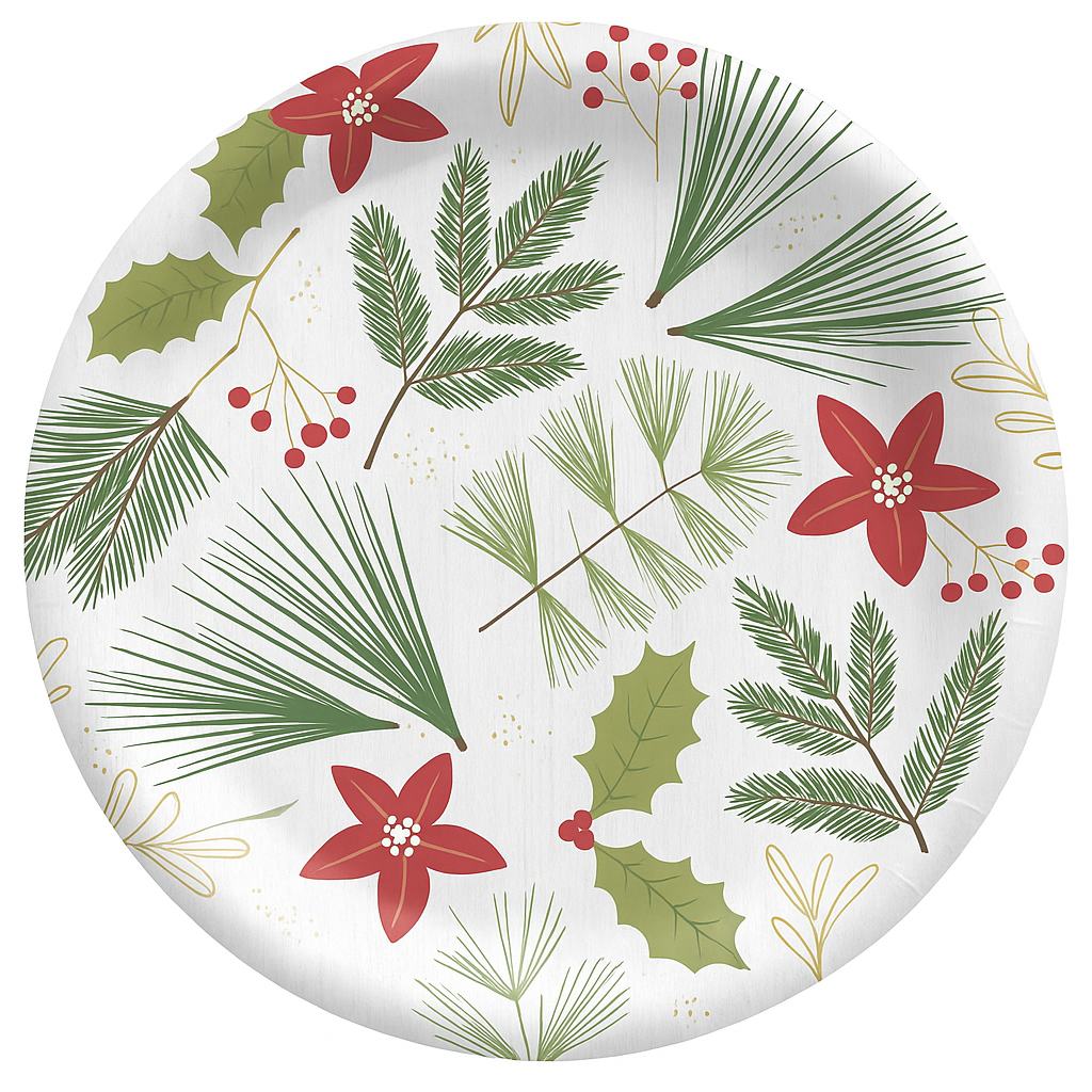 Festive Holly Berry 8.5" Round Paper Plates