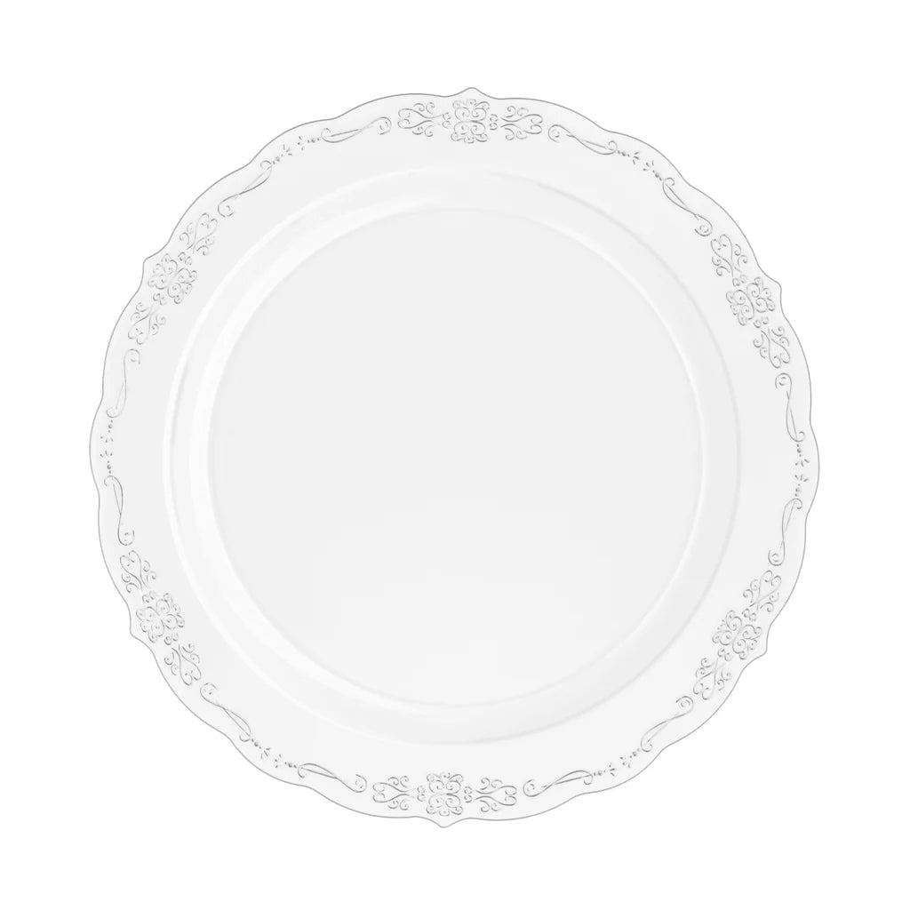 10.25 In. Clear Victorian Design Plates | 20 Count