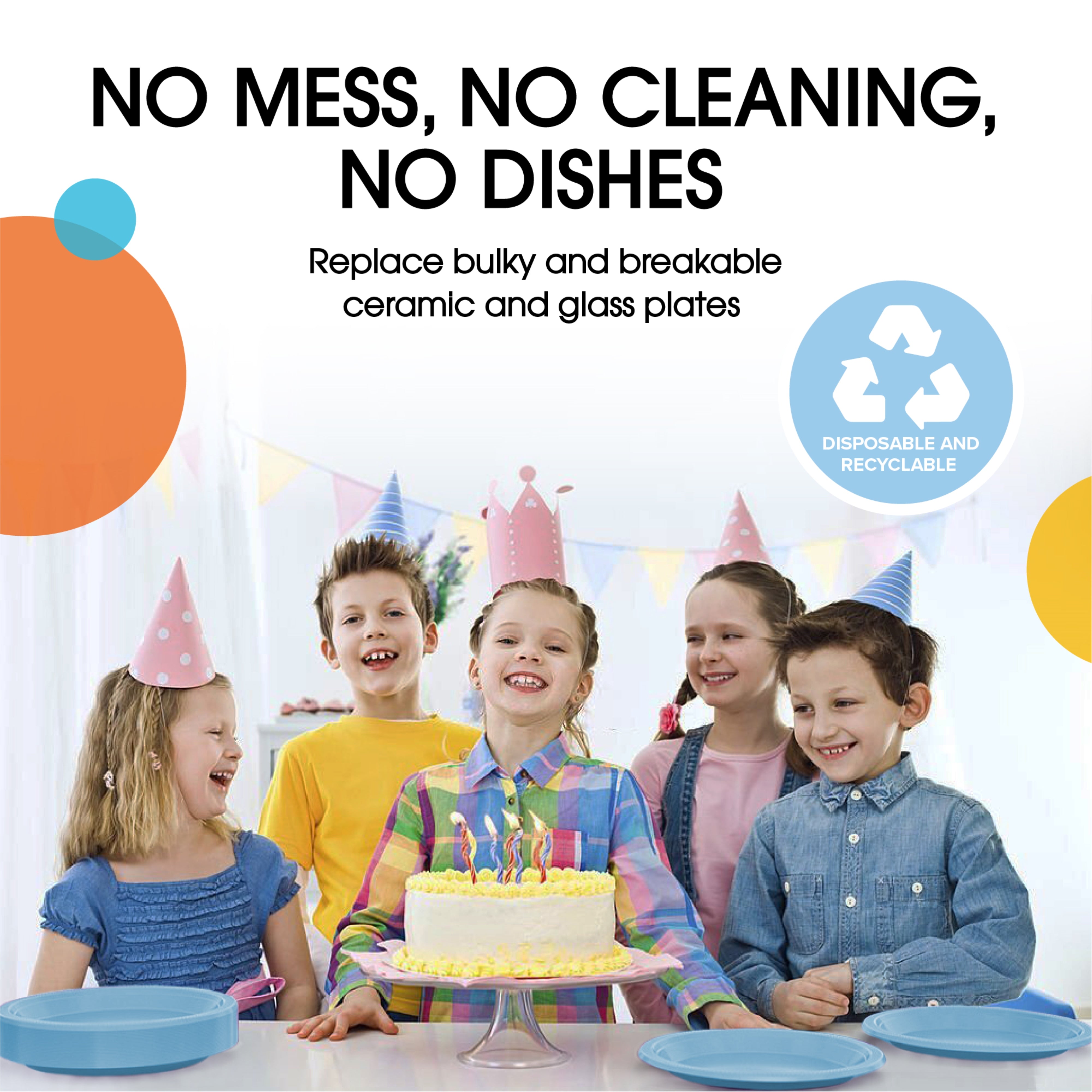 9 In. Light Blue Plastic Plates | 100 Count