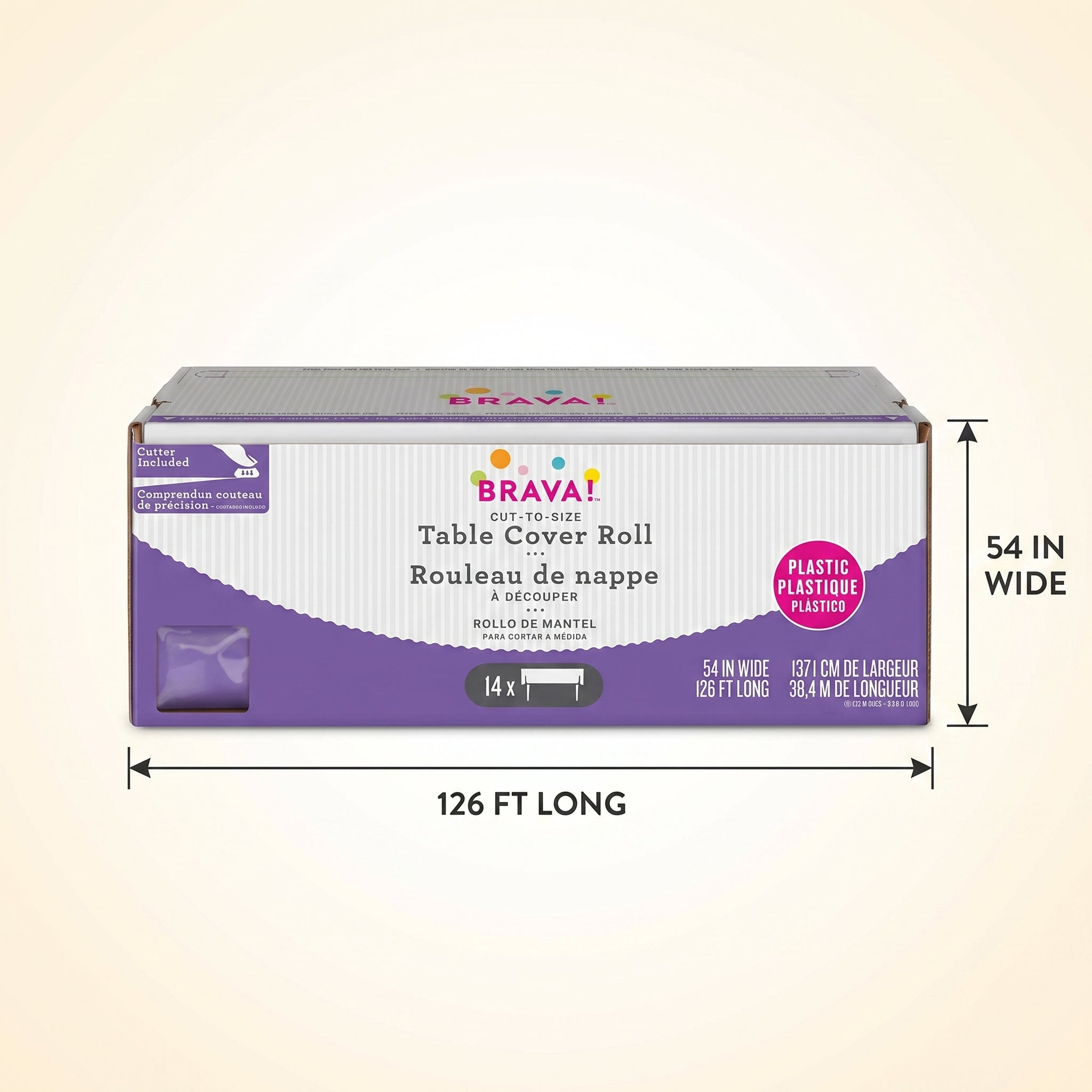 Purple Plastic Table Cover Roll with Slide Cutter, 54 in x 126 ft
