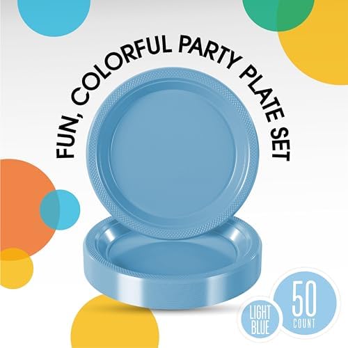10 in. Light Blue Plastic Plates | 50 Count