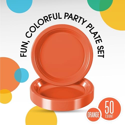 10 in. Orange Plastic Plates | 50 Count