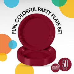 9 in. Burgundy Plastic Plates | 50 Count
