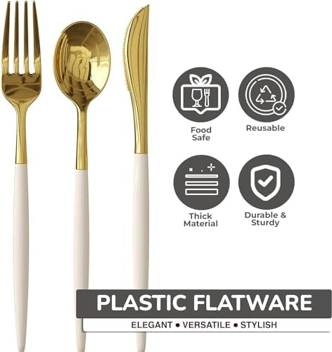 Trendables Cutlery Combo Ivory/Gold | 120 Count