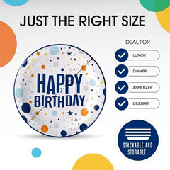 7 in. Blue Birthday Print Paper Plates | Case of 20 (1000 Ct.)
