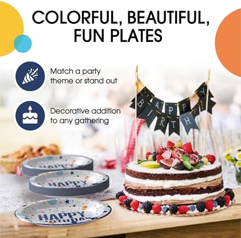 9 in. Blue Birthday Print Paper Plates | Case of 20 (1000 Ct.)