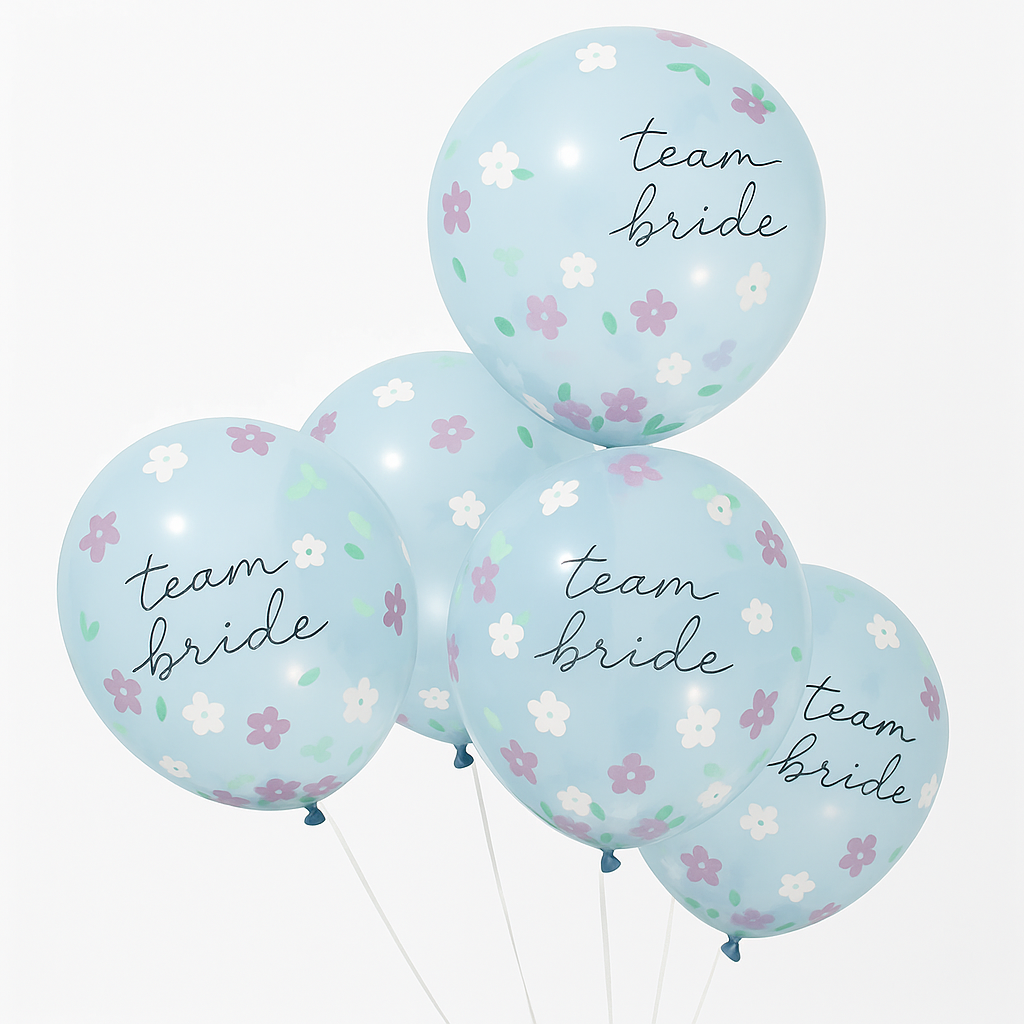 "Team Bride" Floral Confetti Balloons - 12-Inch, 5-Pack