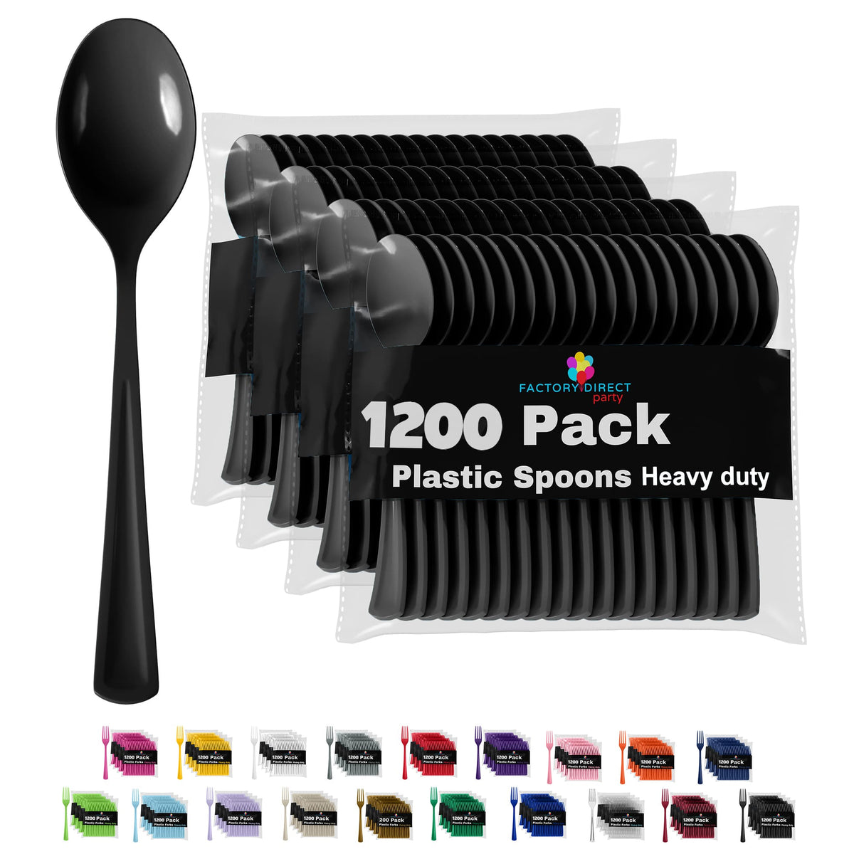 Heavy Duty Black Plastic Spoons - 7 in. | Case of 1200